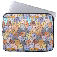 Colourful Cute Cat Crowd Pattern Whimsical Cat Fac