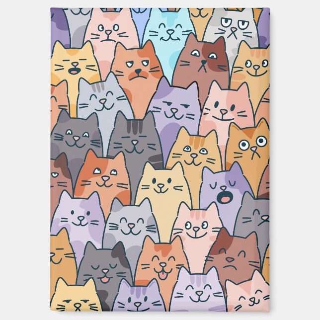 Colourful Cute Cat Crowd Pattern Whimsical Cat Fac Magnet (Front)