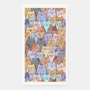Colourful Cute Cat Crowd Pattern Whimsical Cat Fac Napkin