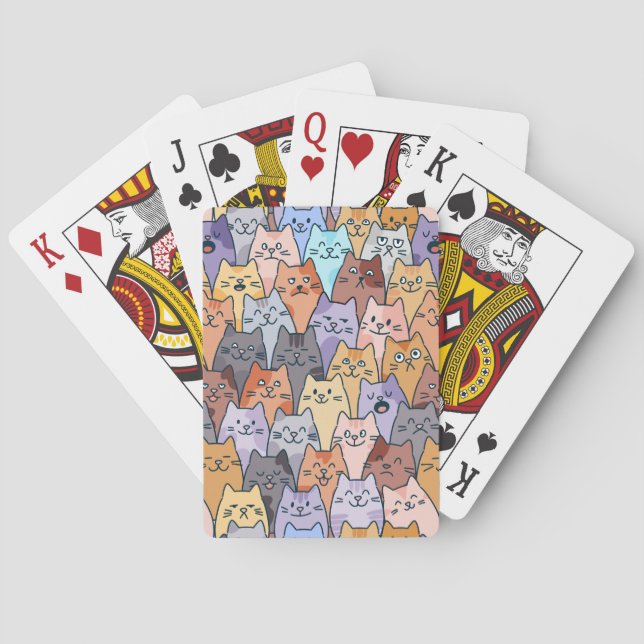 Colourful Cute Cat Crowd Pattern Whimsical Cat Fac Playing Cards (Back)