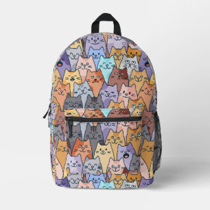 Colourful Cute Cat Crowd Pattern Whimsical Cat Fac Printed Backpack