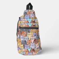 Colourful Cute Cat Crowd Pattern Whimsical Cat Fac
