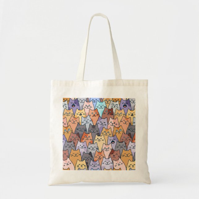 Colourful Cute Cat Crowd Pattern Whimsical Cat Fac Tote Bag (Front)