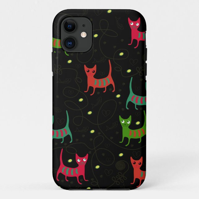 Colourful Cute Cats & Fish Bone Pattern Case-Mate iPhone Case (Back)