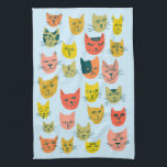 Colourful Cute Cats Kittens Blue Tea Towel<br><div class="desc">Decorate your kitchen with this cute towel. Makes a great housewarming or anniversary gift! 
You can customise it and add text too.
Check my shop for lots more colours and patterns plus matching kitchen stuff!</div>