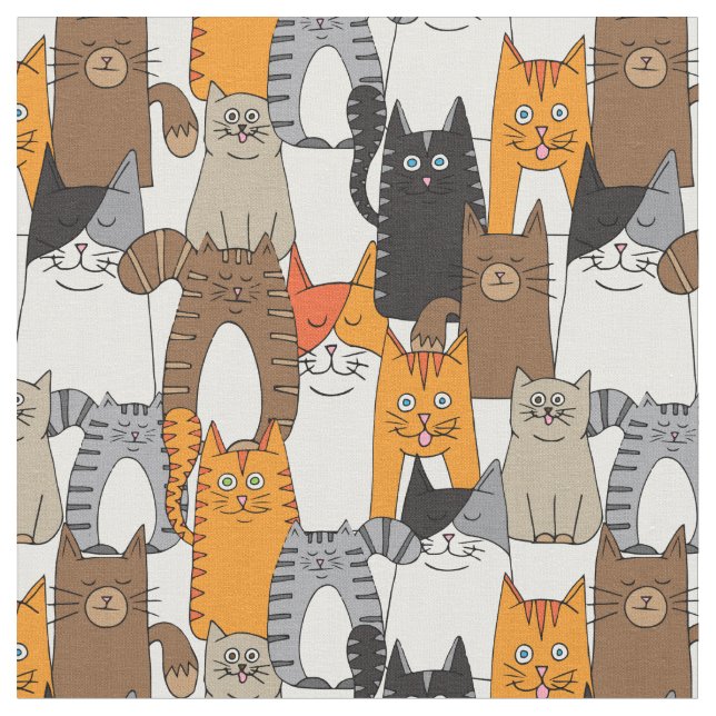 Colourful Cute Cats Pattern Fabric (Close Up)