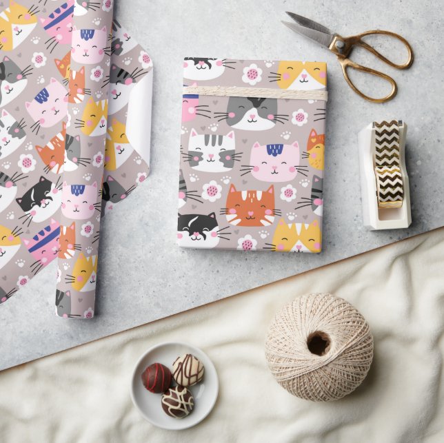 Colourful Cute Cats Wrapping Paper (Crafts)