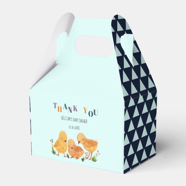 Colourful Cute Chicken Family Boy Thank You Favour Box (Front Side)