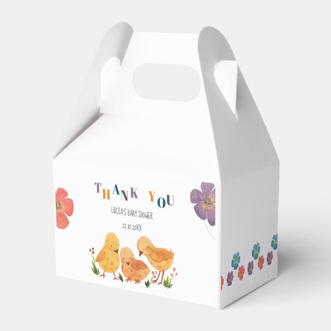 Colourful Cute Chicken Family Floral Thank You Favour Box (Front Side)