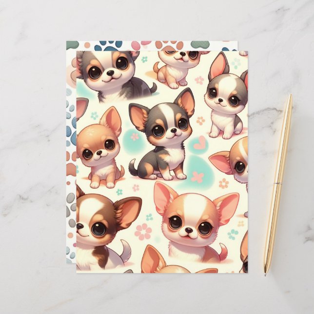 Colourful Cute Chihuahua Dog Scrapbook Paper (Front/Back In Situ)