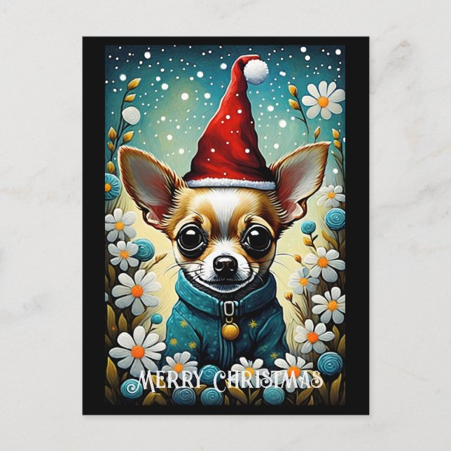 Colourful Cute Chihuahua Floral Santa Christmas  Postcard (Front)