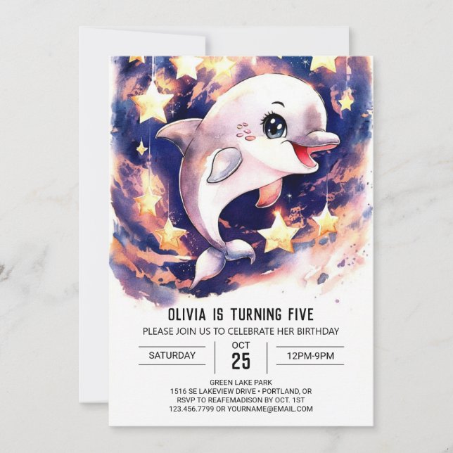 Colourful Cute Children's Dolphin Birthday Invitation (Front)