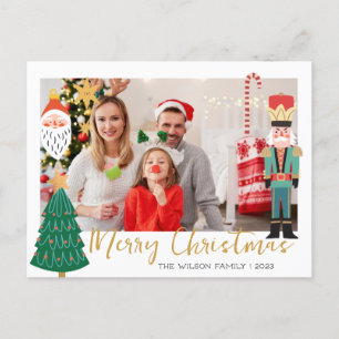 Colourful Cute Christmas Family Photo  Holiday Car Postcard