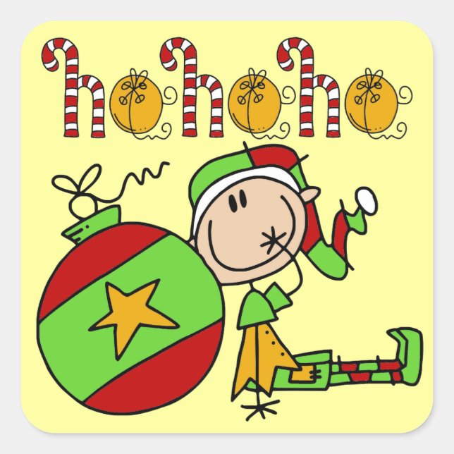 Colourful Cute Christmas Holiday Elf Square Sticker (Front)