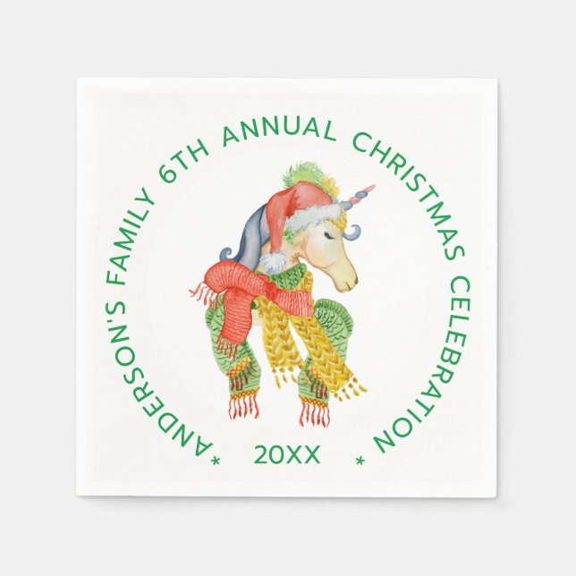Colourful Cute Christmas Unicorn Napkin (Front)