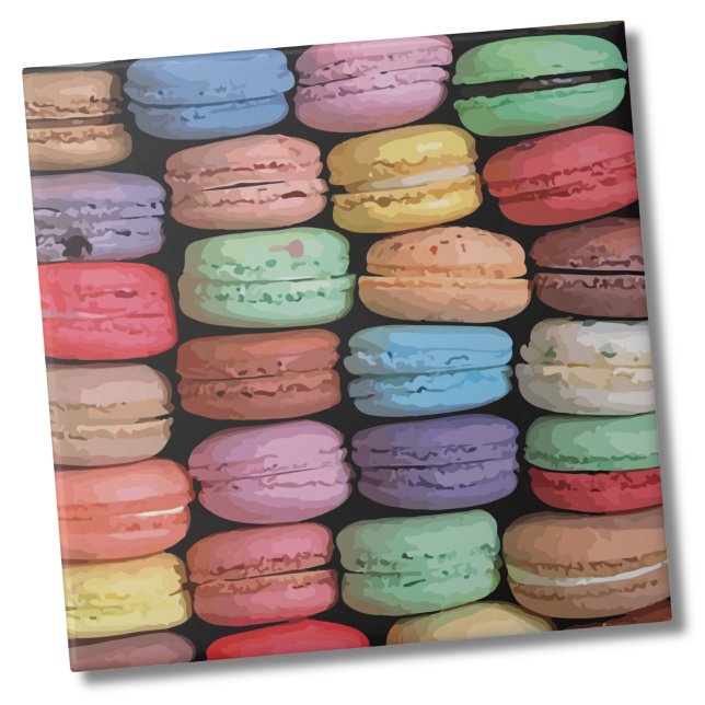 Colourful Cute Cookie French Macaron Tile (Watercolor Colorful French Macaron Cookies Pattern Ceramic Tile)