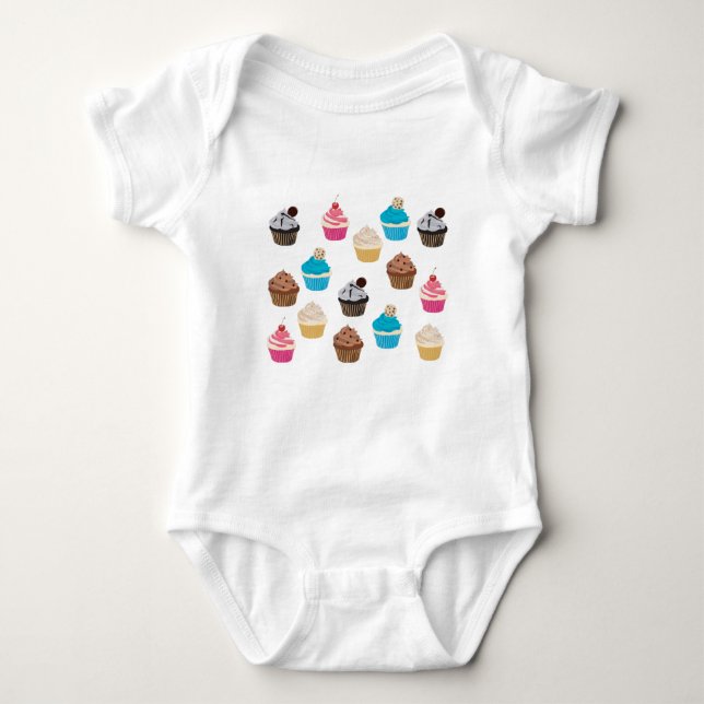 Colourful Cute Cupcakes Pattern  Baby Bodysuit (Front)
