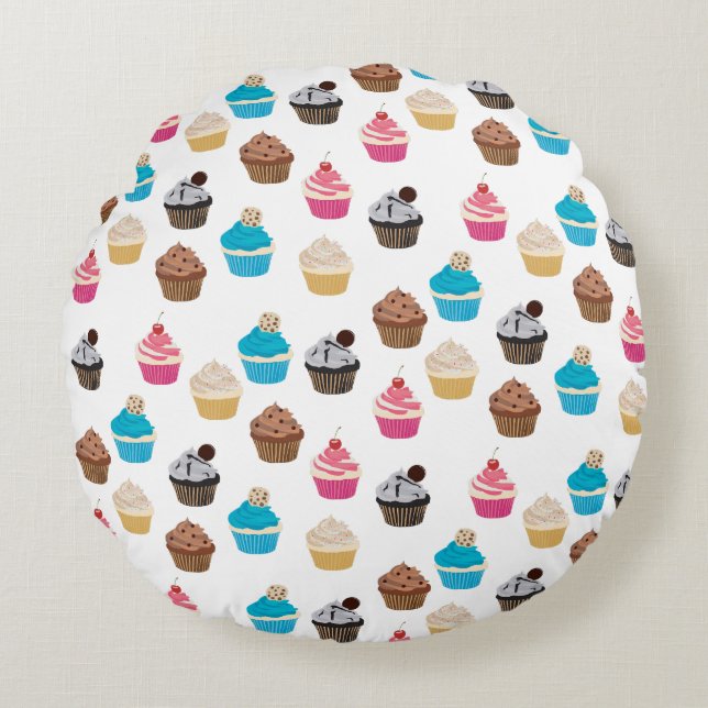 Colourful Cute Cupcakes Pattern  Round Cushion (Front)
