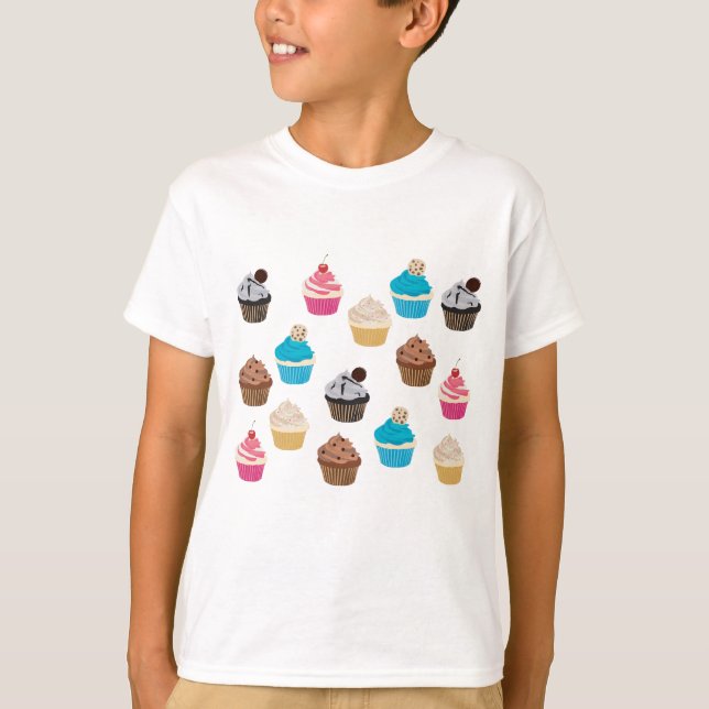 Colourful Cute Cupcakes Pattern  T-Shirt (Front)