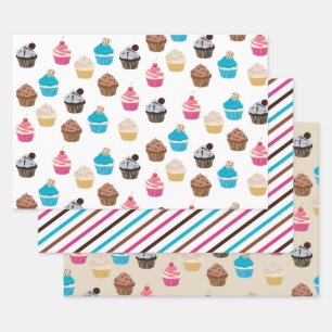 Colourful Cute Cupcakes Pattern  Wrapping Paper Sheet