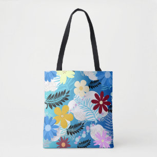 Colourful Cute Daisies Ferns Bubbles Clouds Patter Tote Bag