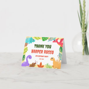 Colourful Cute Dino Birthday Party Thank You Card
