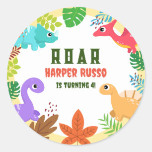 Colourful Cute Dino themed Birthday Party Classic Round Sticker