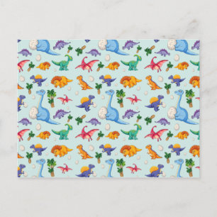 Colourful Cute Dinosaur Pattern Postcard