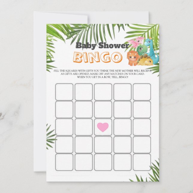 Colourful Cute Dinosaurs Baby Shower Bingo (Front)