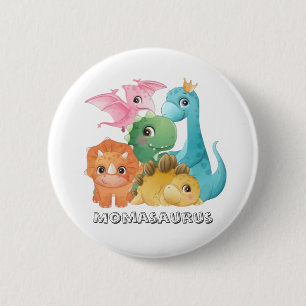 Colourful Cute Dinosaurs Baby Shower Momasaurs 6 Cm Round Badge