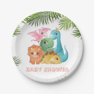 Colourful Cute Dinosaurs Baby Shower Paper Plate