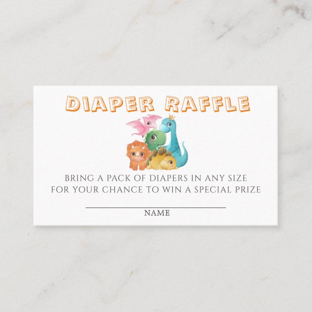 Colourful Cute Dinosaurs Diaper Raffle Baby Shower Business Card (Front)