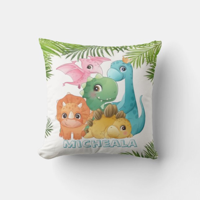 Colourful Cute Dinosaurs Monogram  Cushion (Front)