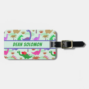Colourful Cute Dinosaurs Personalised Address Luggage Tag
