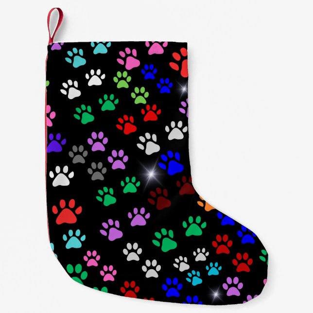Colourful Cute Dog Paws Small Christmas Stocking (Front)