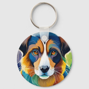 Colourful cute dog portrait close up key ring