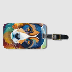 Colourful cute dog portrait close up luggage tag
