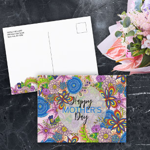 Colourful Cute Doodle Flowers Mother's Day Postcard