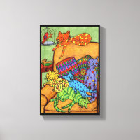 Colourful Cute Drawing Cats Chair Napping Sleeping