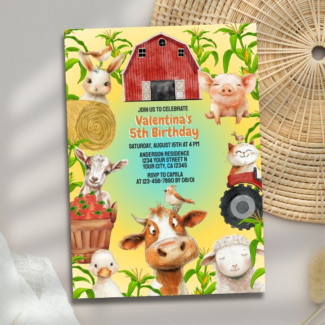 Colourful Cute Farm Animals Barnyard Kids Birthday Invitation (Creator Uploaded)