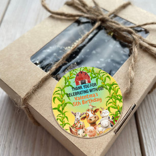 Colourful Cute Farm Animals Red Barn Thank You Classic Round Sticker