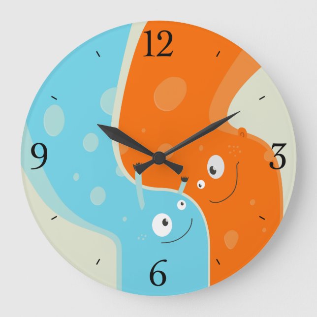 Colourful Cute Fire and Water Element In Hug Large Clock (Front)