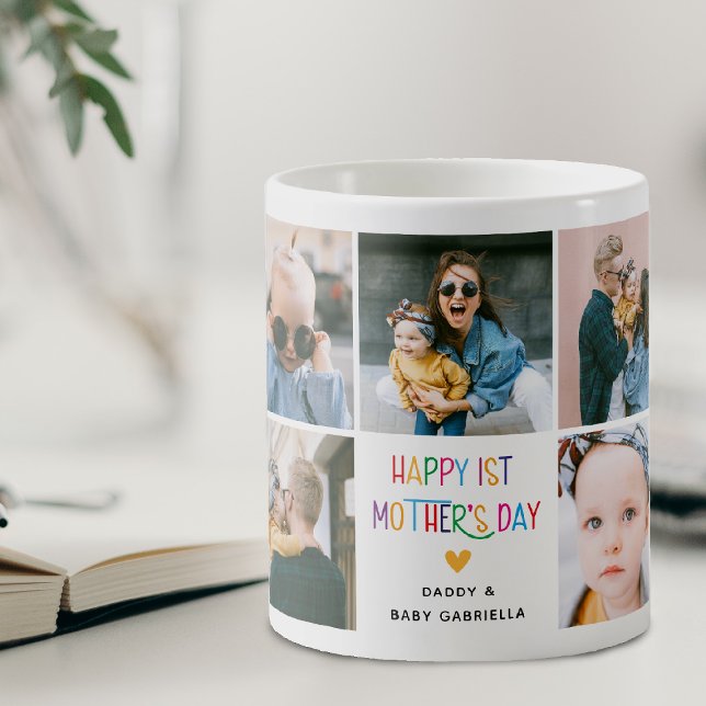 Colourful Cute First Mother's Day Photo Collage Coffee Mug (Creator Uploaded)