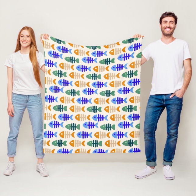 Colourful Cute Fish Bone Pattern Fleece Blanket (In Situ)