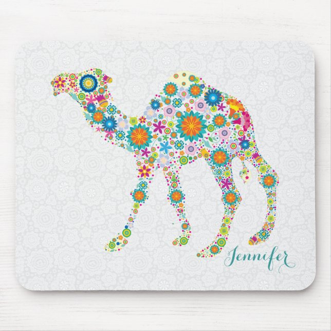 Colourful Cute Floral Camel & White Damasks Mouse Pad (Front)