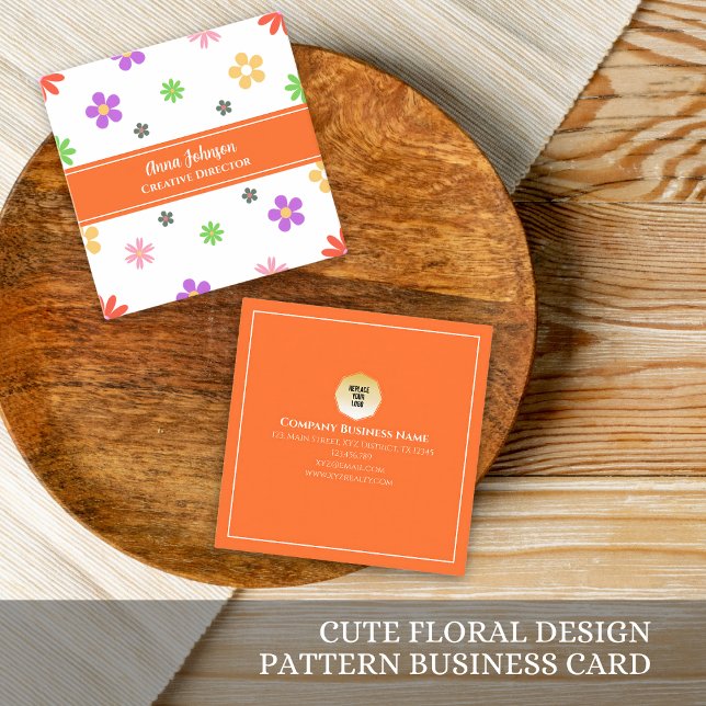 Colourful Cute Floral Design Pattern Square Business Card (Creator Uploaded)