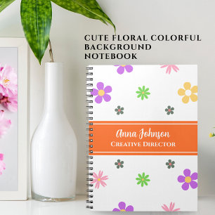 Colourful Cute Floral Design Personalised Name Notebook