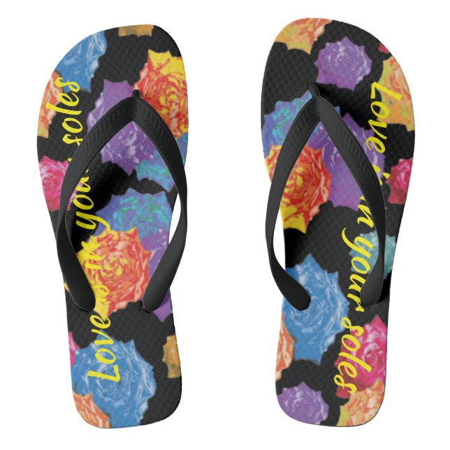 Colourful Cute Floral Love is in your Soles Jandals (Footbed)