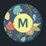 Colourful Cute Floral Pattern Dark Blue Monogram Magnet<br><div class="desc">Cute colourful flower pattern on dark blue background monogrammed magnet.</div>