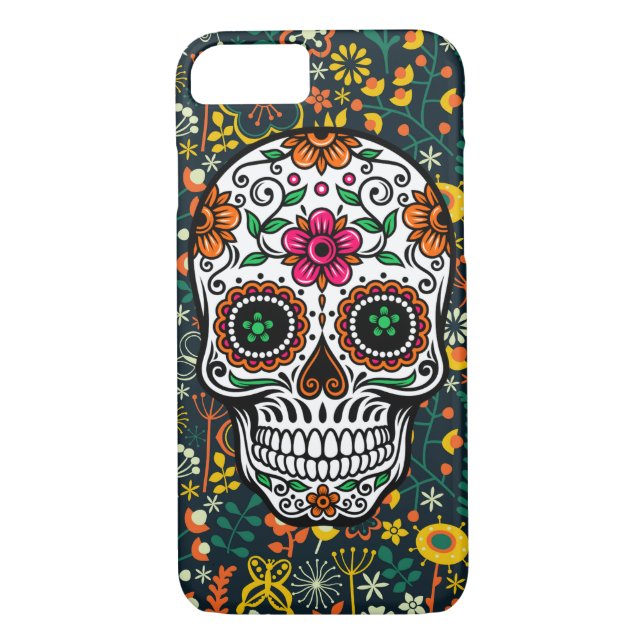 Colourful Cute Floral Sugar Skull Case-Mate iPhone Case (Back)